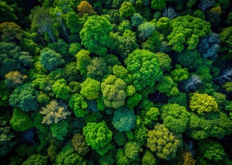 Fototapeta premium Aerial Rainforest Canopy, Lush Green Jungle, Deep Forest Texture, High-Resolution Stock Photo