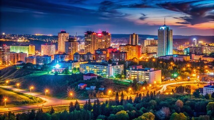 Obraz premium Minimalist Night Panorama: Izhevsk City Lights - Illuminated Skyline
