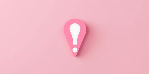 Pink warning sign attention message icon or white exclamation mark for medical female caution risk and flat design alert symbol isolated on illustration 3d web background with important woman problem.