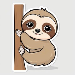 Obraz premium A cute cartoon sloth clinging to a tree, showcasing its friendly expression and adorable features.
