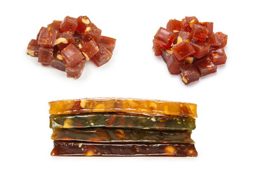 Turkish traditional delight with nuts isolated on white background.