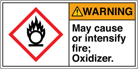 Obraz premium ANSI Z535 GHS Chemicals Label Warning May Cause or Intensify Fire Oxidizer Horizontal White