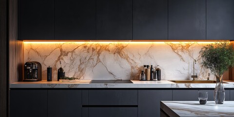 Minimalist Kitchen Interior with Golden Tap