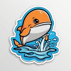 Playful cartoon whale splashing in blue water, featuring a cheerful expression and vibrant colors.
