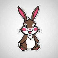 Obraz premium Cute cartoon rabbit with large ears and a cheerful expression, sitting happily against a simple background.