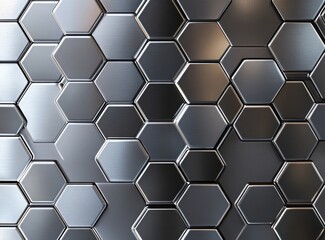 Fototapeta premium A seamless background of stainless steel hexagonal tiles with a polished finish, providing an industrial and modern look for design projects