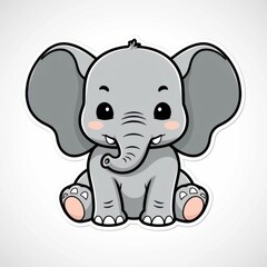 Naklejka premium Cute cartoon elephant with large ears and a playful expression, sitting down with a soft color palette.