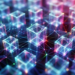 Obraz premium stylized digital rendering depicting a network or system of interconnected cubes 