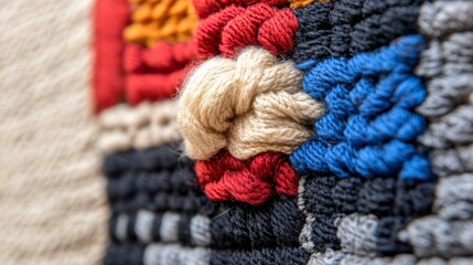 Colorful Knotted Yarn Textile Art with Intricate Details Macro Shot