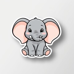 Fototapeta premium Cute cartoon elephant with large ears, sitting and smiling, perfect for children's designs or playful themes.