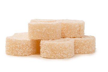 Coconut candy roll isolated on a white background.