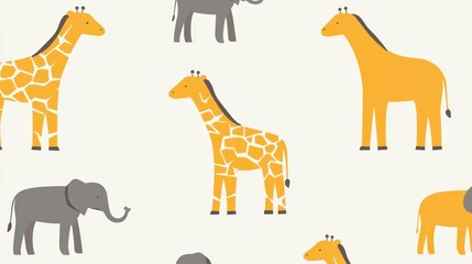 Obraz premium Adorable Giraffes and Elephants Pattern: A Whimsical Safari Print