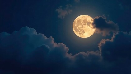 Full moon illuminated by nightly clouds above, atmospheric, full, moon