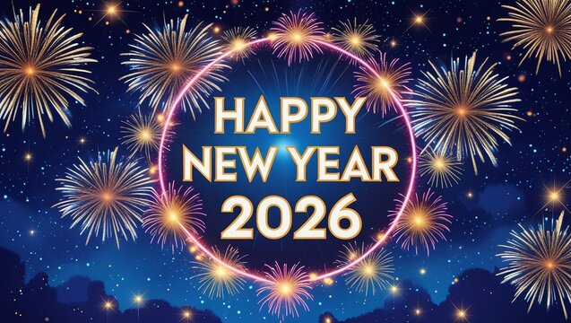 HAPPY NEW YEAR 2026 - Festive silvester New Year's Eve Sylvester Party concept background greeting card with text