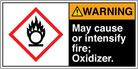 Obraz premium ANSI Z535 GHS Chemicals Label Warning May Cause or Intensify Fire Oxidizer Horizontal Black