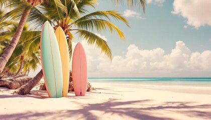 Pastel Surfboards Tropical Beach Palm Trees Summer Vibe
