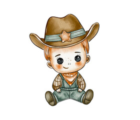 Adorable Cartoon Cowboy Child Illustration