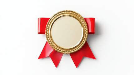 Gold and red circular award badge with ribbon, symbolizing achievement and recognition. , Award Mockup