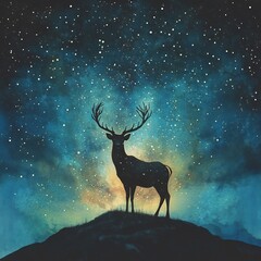 Majestic Stag Under a Starry Night
