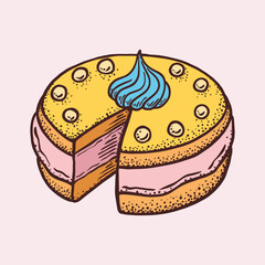 Illustration of a cake with delicious cream, pastel colors