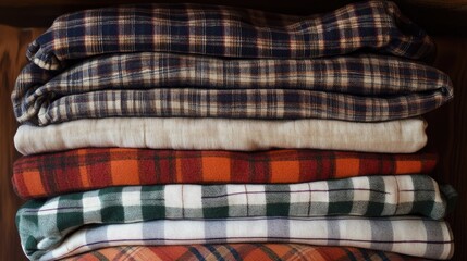 Soft and colorful flannel sheets folded neatly with natural light illuminating them