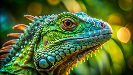 Fototapeta premium Aruba Green Iguana Portrait: Wild Reptile in Natural Habitat