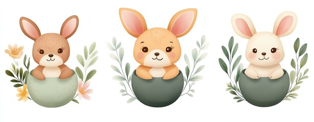 Fototapeta premium whimsical Isolated cute cartoon pastel Cute cartoon rabbits in pastel colors.