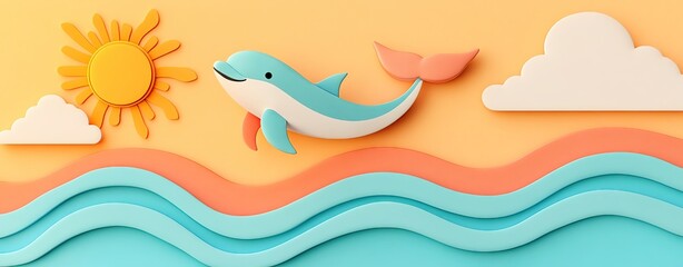 Obraz premium whimsical Isolated cute cartoon pastel Colorful whale in a playful ocean scene.