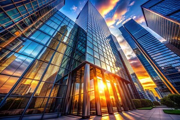 Fototapeta premium Modern Glass Building Exterior Architectural Photography - Cityscape Skyline