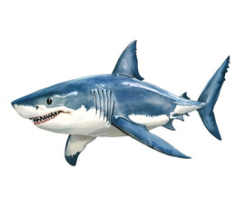 Watercolor hand-drawn white shark isolated on a solid background