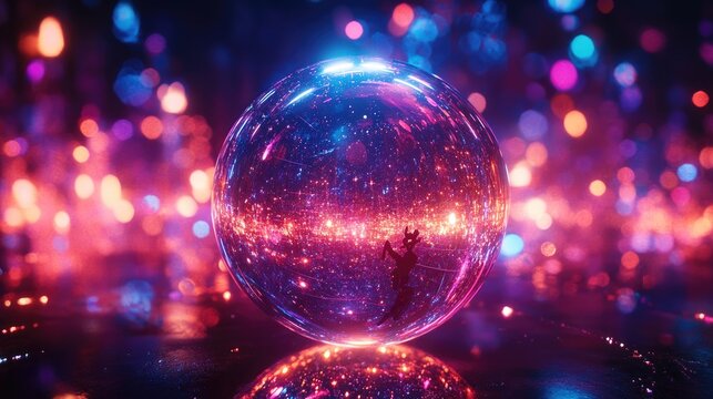 A 3D representation of a globe made up of colorful,