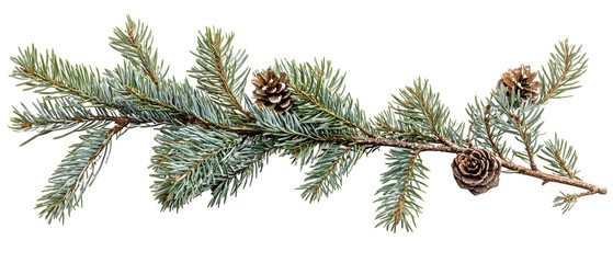 Christmas tree branches with festive decorations. Isolated on White Background, clipping path  - 