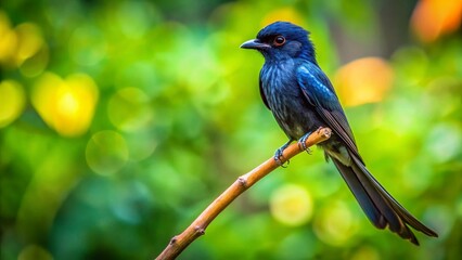 Naklejka premium Black Drongo Bird in Sharp Focus with Bokeh Background, Wildlife Photography
