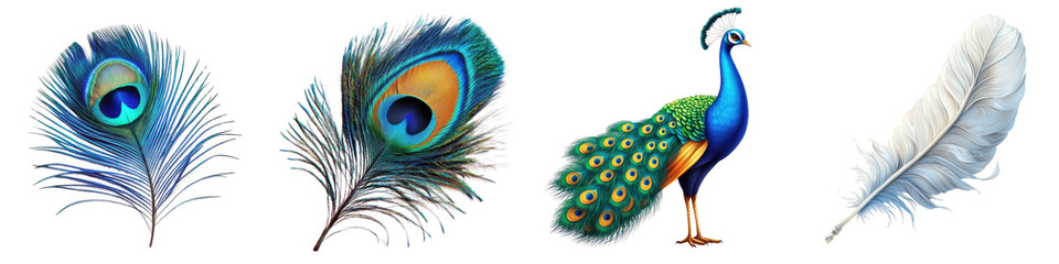 Obraz premium beautiful peacock feather colorfull Isolated on Clear White Background Highly Detailed 