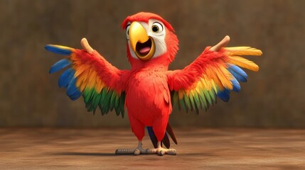 Naklejka premium Happy cartoon macaw welcomes, jungle background, children's book illustration