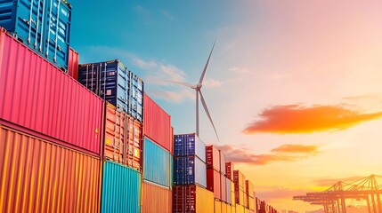 Fototapeta premium Port operations powered entirely by a hybrid of solar and wind energy