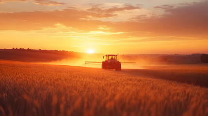 Naklejka premium Tractor spraying soybean field