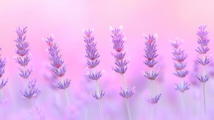 Obraz premium Lavender blooms in a serene landscape nature photography soft pink background close-up view