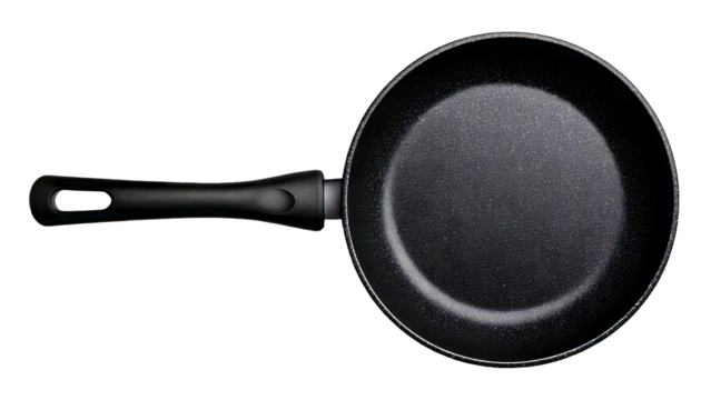 black non-stick frying pan isolated on white background