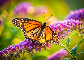 Obraz premium Candid Photo: Butterfly on Butterfly Bush - Vibrant Nature Close-Up