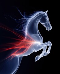 Majestic horse in ethereal design with flowing mane and vibrant colors on dark background