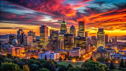 Obraz premium Montreal Skyline Silhouette Dusk - Canadian Cityscape at Sunset