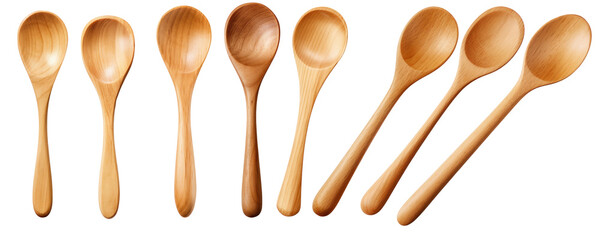 set of wooden kitchen utensils isolated on white