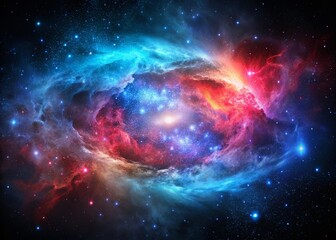Naklejka premium Celestial Nebula: Gradation of Blue, Magenta, and Red in Deep Space - 3D Render