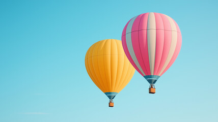Obraz premium Vibrant hot air balloons in yellow and pink against clear blue sky create cheerful and uplifting scene