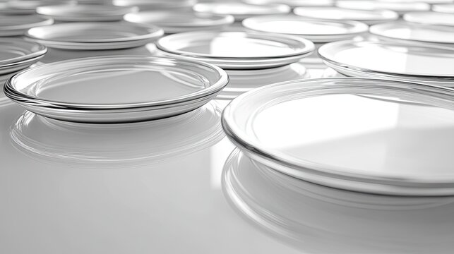 A minimalist arrangement of transparent, curved glass panels laid out in a grid pattern on a soft gradient background.