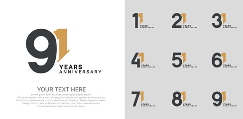 Anniversary logo set vector design, brown color for celebration event