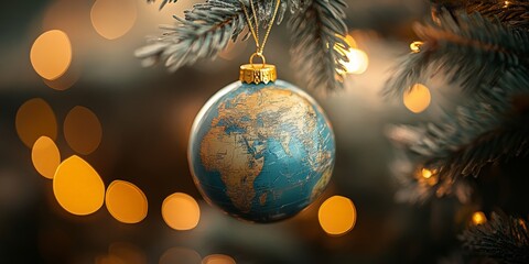 Fototapeta premium Christmas Ornament Globe with Snowy Background