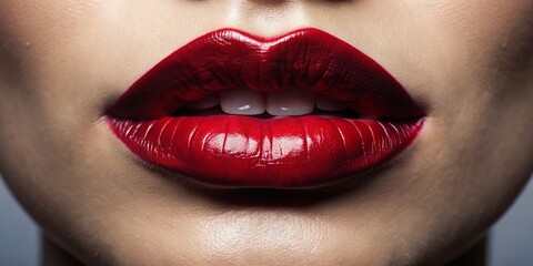 Obraz premium Close-up Minimalist Photo of Dark Red Lipstick on Lips