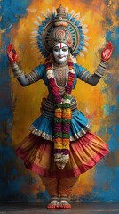 Fototapeta premium Indian dancer in traditional costume performing against a vibrant backdrop